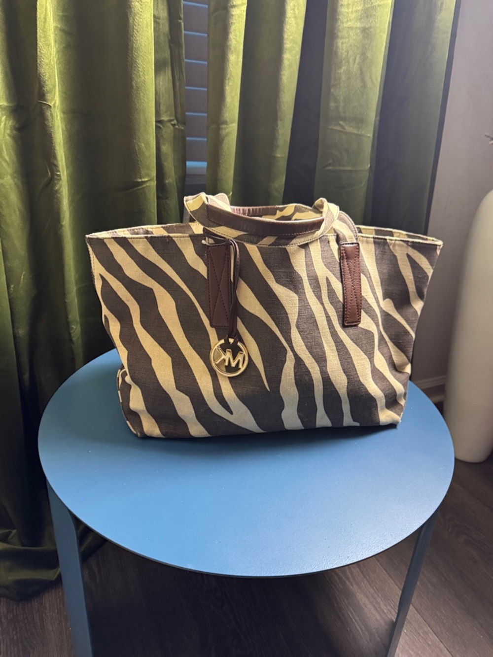 Michael Kors Zebra Print Canvas Tote in Brown and Cream
